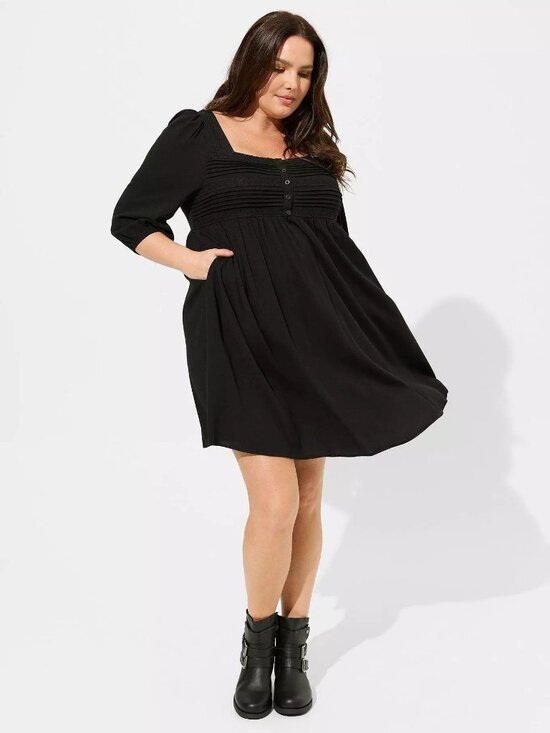 torrid Dresses & Skirts - Torrid Mini Rayon Slub Pintuck Neck Skater Dress - Black